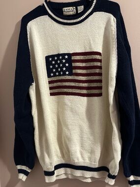 Cotton Traders Cream & Navy Flag Crewneck Sweater